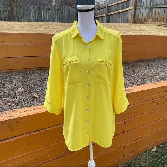 H&M Yellow 3/4 Sleeve Blouse Size 14 - Picture 3 of 14